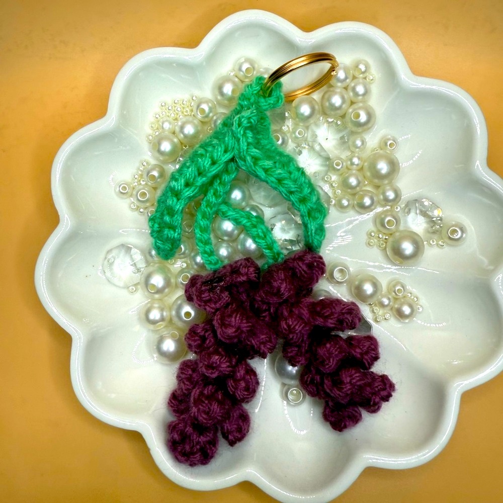 Crochet Lavender Keychain with Green Leaves